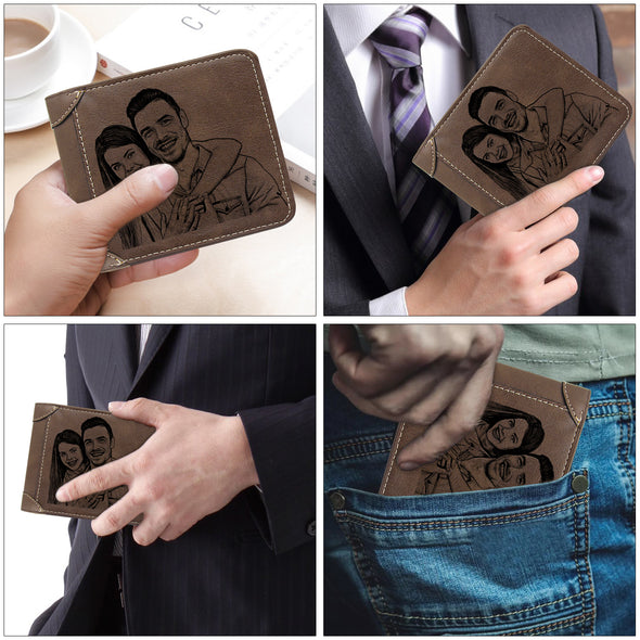 Custom Engraved Wallet, Personalized Photo Men Wallets for Dad Boyfriend Son Him Fathers Day