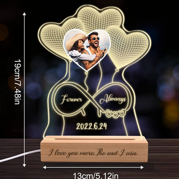 Personalized 3D Heart Night Light with Photo, Customized Acrylic LED Picture Night Lamp for Valentine's Day