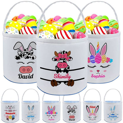 Personalized Easter Basket with Name for Kids Custom Canvas Easter Buny Tote Gift Bags for Baby Boys Girls