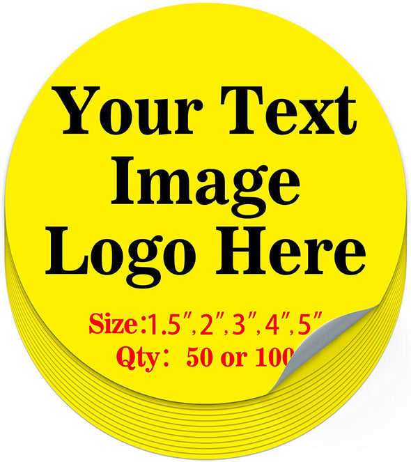 50PCS Custom Personalized Stickers Labels Round Logo Text Image Tag for Business (SIZE: 1.5"in Rd)