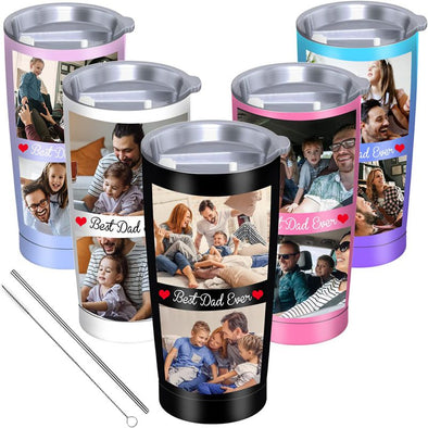 Personalized Tumblers with Pictures 20 oz, Custom Photo Stainless Steel Coffee Tumbler for Couple, Mom, Dad