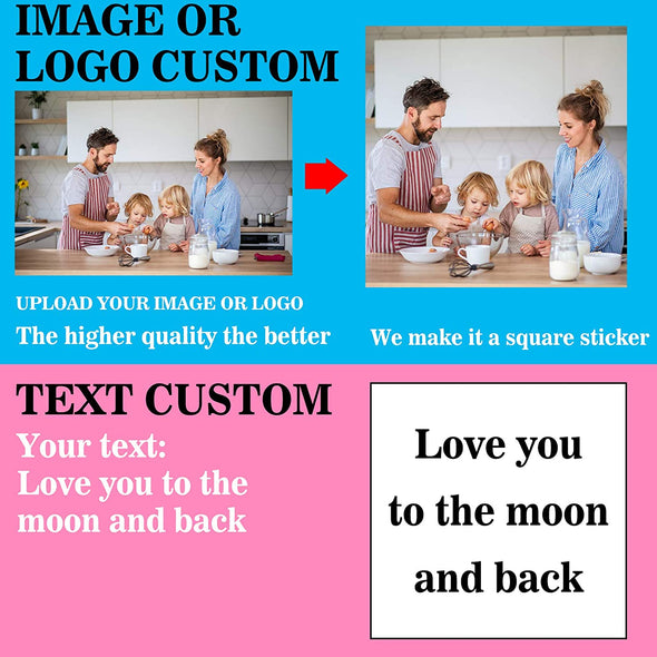 50PCS Custom Personalized Stickers Labels Square Logo Text Image Tag for Business,Customized (SIZE: 1.5"square)
