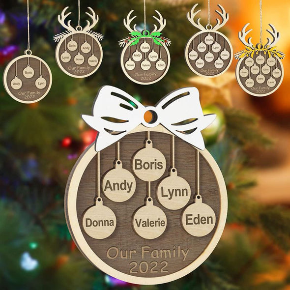 Personalized Christmas Ornament for Family of 1 2 3 4 5 6 7 8, Custom Wooden Christmas Ornament with Name