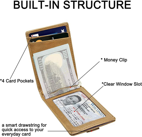 Card Holder Wallet for Men,RFID Blocking, Bifold Slim Front Pocket Wallet with Money Clip-Light Brown