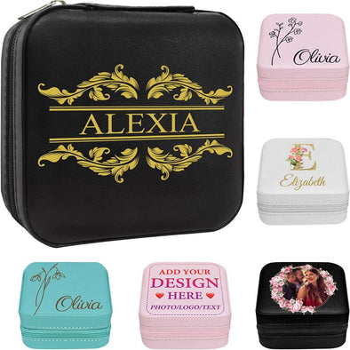 Personalized Travel Jewelry Box Case with Name for Women, Custom Leather Jewelry Box