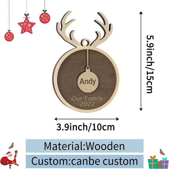 Personalized Christmas Ornament Family of 1 2 3 4 5 6 7 8, Custom Wooden Christmas Ornament with Name