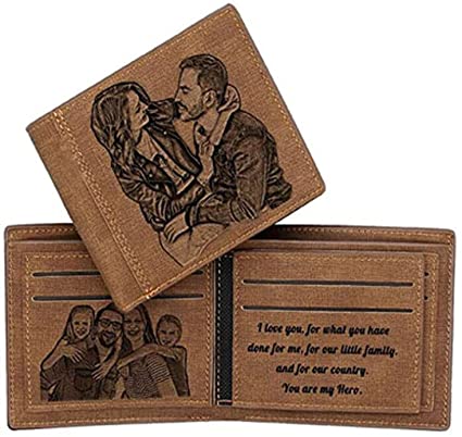 Custom Engraved Wallet,Personalized Photo Wallets for Men,Husband,Dad,Son,Personalized Fathers Day Gifts… (Light Brown)