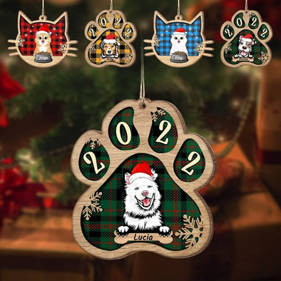 2022 Personalized Dog/Cat Christmas Ornament ,Custom Wood Dog Paw Ornament with Name for Christmas