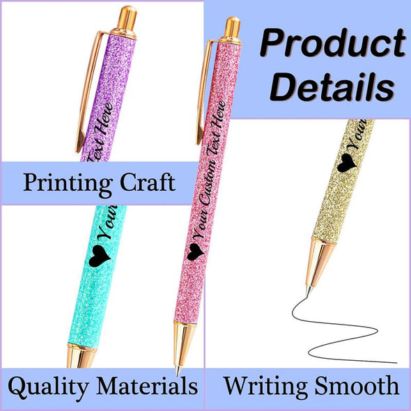 Personalized Glitter Pens 10 Pack Bulk, Custom Printed Ballpoint Pen with Name for Business Father's Mother's Day Christmas Gifts