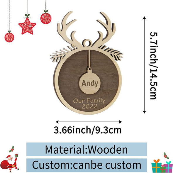 Custom Christmas Ornament for Family of 1 2 3 4 5 6 7 8, Personalized Wooden Christmas Ornament with Name