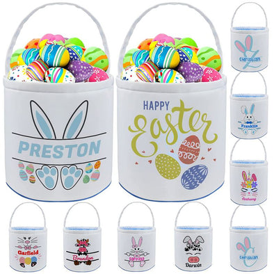 Personalized Buny Easter Basket with Name, Custom Canvas Egg Bags for Kids