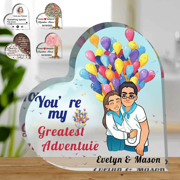 Valentines Day Gift Custom Heart Shaped Acrylic Plaque, Personalized Name Photo Block for Couples Him Her