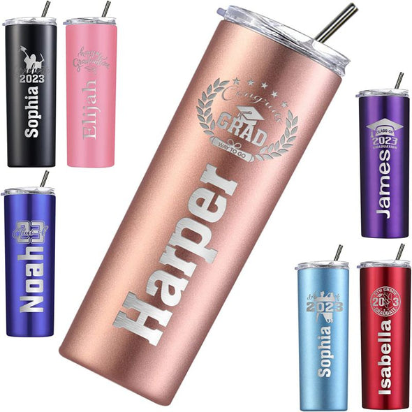 Personalized Tumblers with Lids and Straws,Custom Engraved Tumbler with Name for Graduation Gift