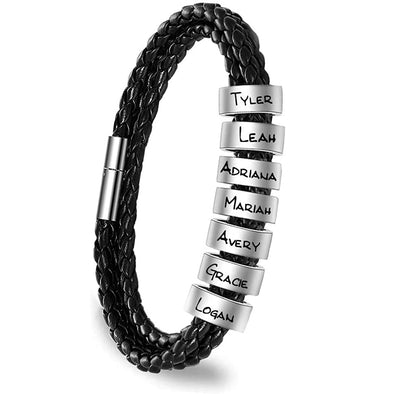 Men Personalized Bracelet, Custom Leather Bracelet with Custom Beads