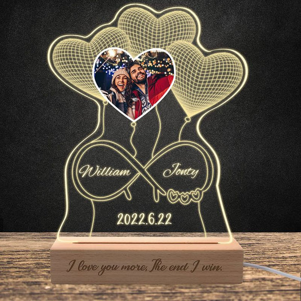 Personalized 3D Heart Night Light with Photo, Customized Acrylic LED Picture Night Lamp for Valentine's Day