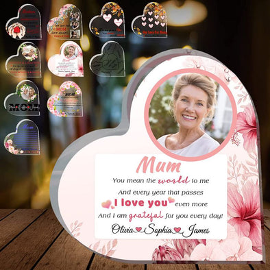Mothers Day Gift Custom Heart Shaped Acrylic Plaque, Personalized Name/Photo Block for Women Mom
