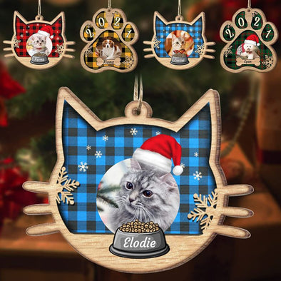 Personalized Pet Christmas Ornament, Custom Wood Cat Face Ornament for Christmas