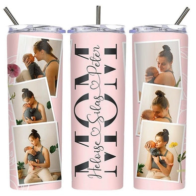 Personalized Tumbler Gifts for Mom, Custom Photo Skinny Tumbler 20 oz Stainless Steel Travel Tumbler with Pictures Mothers Day Gifts