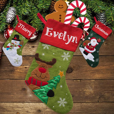 Personalized Christmas Stockings Set of 1,2,3,4,5,6, Custom Christmas Hanging Stockings with Family Kids Names