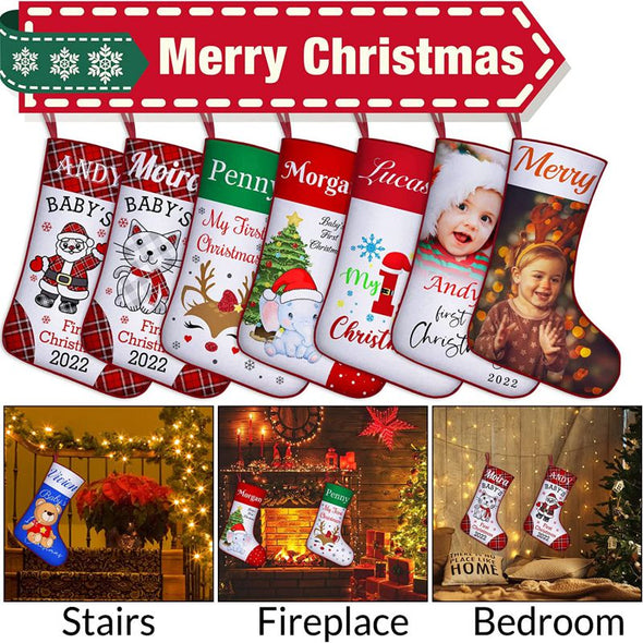Personalized Baby 1st Christmas Stocking, Custom Baby's First Christmas Stockings for Newborn with Photo/Name