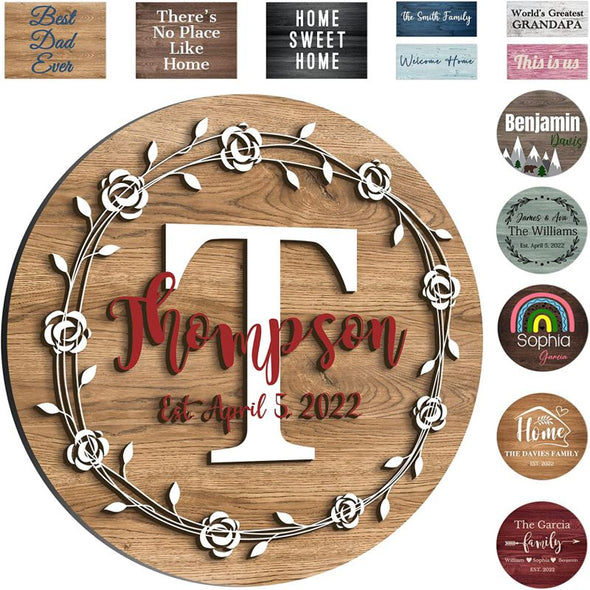 Custom Wood Signs, Personalized 3D Name Wooden Round Sign for Home Decor