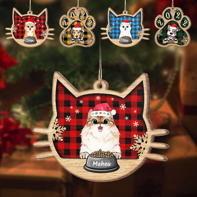 2022 Personalized Cat/Dog Christmas Ornament ,Custom Wood Cat Face Ornament with Name for Christmas