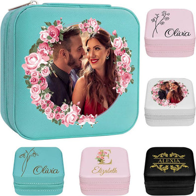 Personalized Travel Jewelry Box Case with Photo/Name for Women, Custom Leather Jewelry Box
