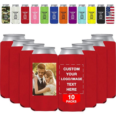 (10-150)PCS Custom Slim Can Cooler Sleeves Bulk, Personalized Beer Cozy Cans and Bottles Holder with Picture/Text for Wedding Birthday Party