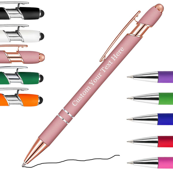 12 Pcs Personalized Pens in Bulk, Custom Pens with Stylus Tips Engraved Name Ballpoint Pen Gift for Men Women