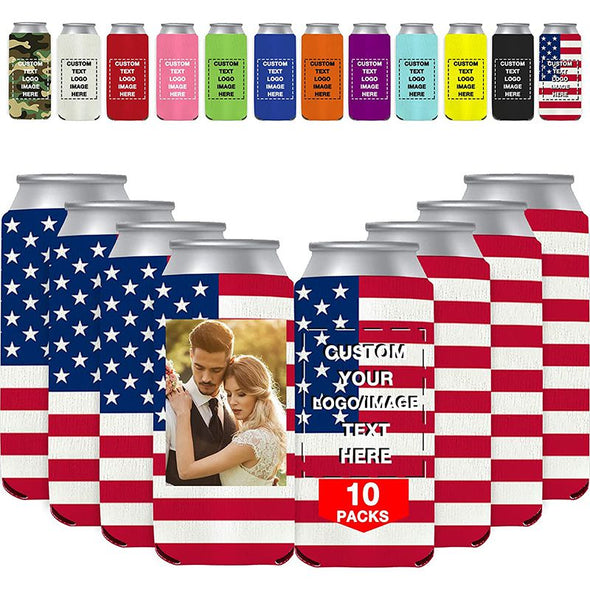 (10-150)PCS Custom Slim Can Cooler Sleeves Bulk, Personalized Beer Cozy Cans and Bottles Holder with Picture/Text for Wedding Birthday Party