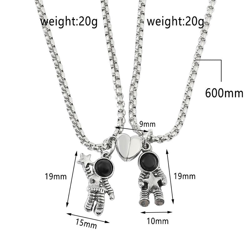 Magnetic Couple Necklace, Astronaut Matching Necklaces for Couples