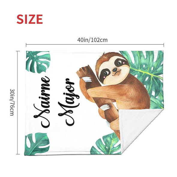 Personalized Sloth Baby Blanket with Name, Customized Name Blanket for Newborns, Infants, Toddlers