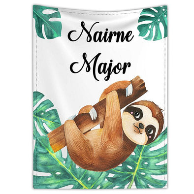 Personalized Sloth Baby Blanket with Name, Customized Name Blanket for Newborns, Infants, Toddlers