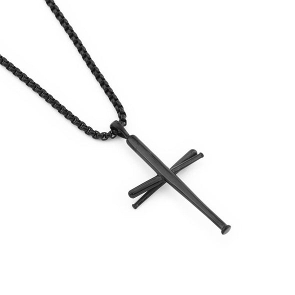Baseball Bats Cross Necklace, Athletes Cross Pendant Chain,Stainless Steel Cross Necklaces for Men ( Black ) - amlion