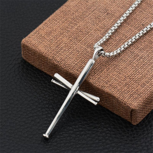 Baseball Bats Cross Necklace, Athletes Cross Pendant Chain,Stainless Steel Cross Necklaces for Men ( Gold ) - amlion