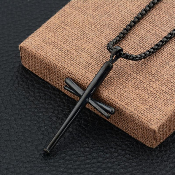 Baseball Bats Cross Necklace, Athletes Cross Pendant Chain,Stainless Steel Cross Necklaces for Men ( Gold ) - amlion
