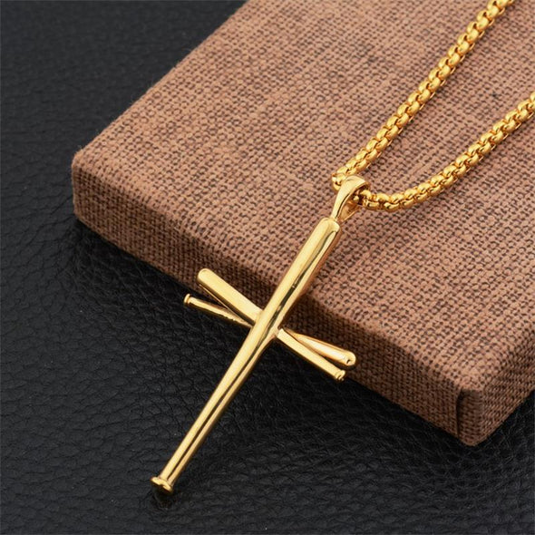 Baseball Bats Cross Necklace, Athletes Cross Pendant Chain,Stainless Steel Cross Necklaces for Men ( Silver ) - amlion
