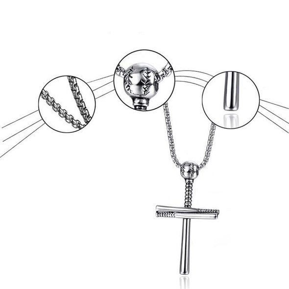 Athletes Cross Necklace ,Baseball and Baseball Bat Cross Necklace,Athletes Cross Pendant for Men ( Silver ) - amlion