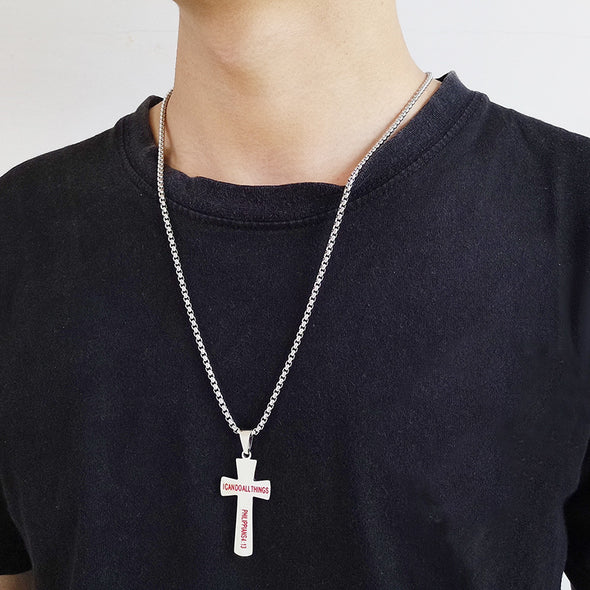 Baseball Cross Necklaces，Stainless Steel Sport Necklace with Chain，Cross Pendant Necklace for Men ( Silver ) - amlion