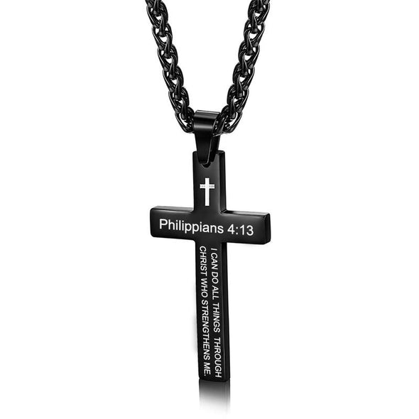 Cross Necklace, Bible Verse Philippians 4:13 Cross Pendant Necklace for Men,Stainless Steel Neckalce Women - amlion