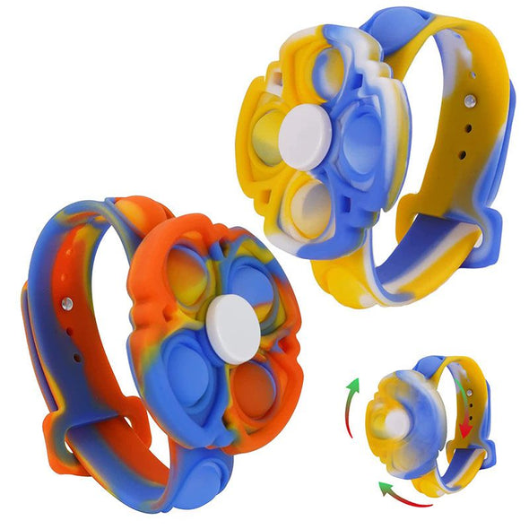 Push Pop Bubble it Bracelet Fidget Toy, 2Pcs Rotating Stress Relief Wristband Sensory Press Silicone Toy Gifts-Multicolor
