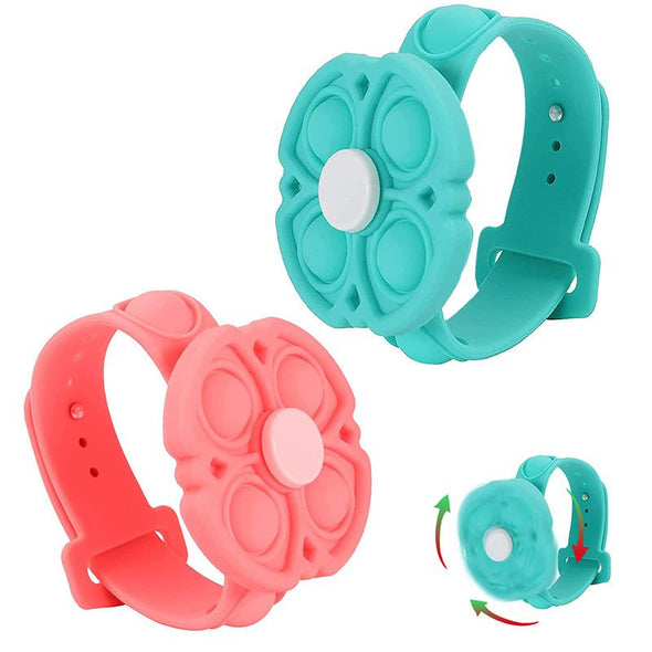 Push Pop Bubble it Bracelet Fidget Toy, 2Pcs Rotating Stress Relief Wristband Sensory Press Silicone Toy Gifts-Red & Green