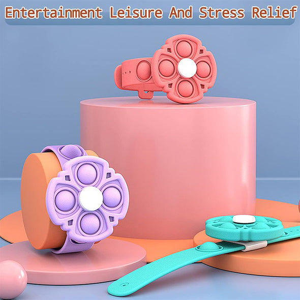 Push Pop Bubble It Bracelet Fidget Toy, 2Pcs Rotating Stress Relief Wristband Sensory Press Silicone Toy Gifts-Green & Purple