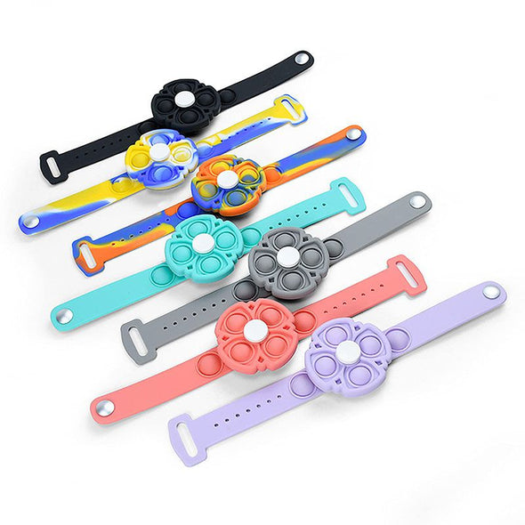 Push Pop Bubble It Bracelet Fidget Toy, 2Pcs Rotating Stress Relief Wristband Sensory Press Silicone Toy Gifts-Green & Purple