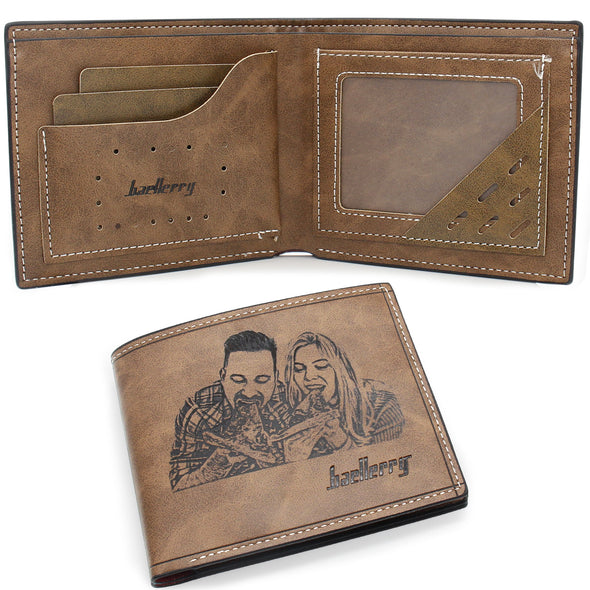 Custom Engraved Wallet, Personalized Photo Men Wallets for Dad Boyfriend Son Him Brown