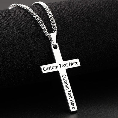 Custom Engraved Cross Necklace for Men, Personalized Cross Necklace with Text