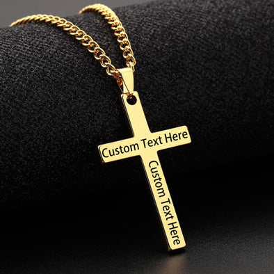 Custom Gold Cross Necklace, Cross Necklace for Men with Engraving Text