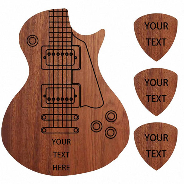 Custom Guitar Pick Holder with 3 Pcs Wooden Guitar Picks, Personalized Guitar Pick Case Box