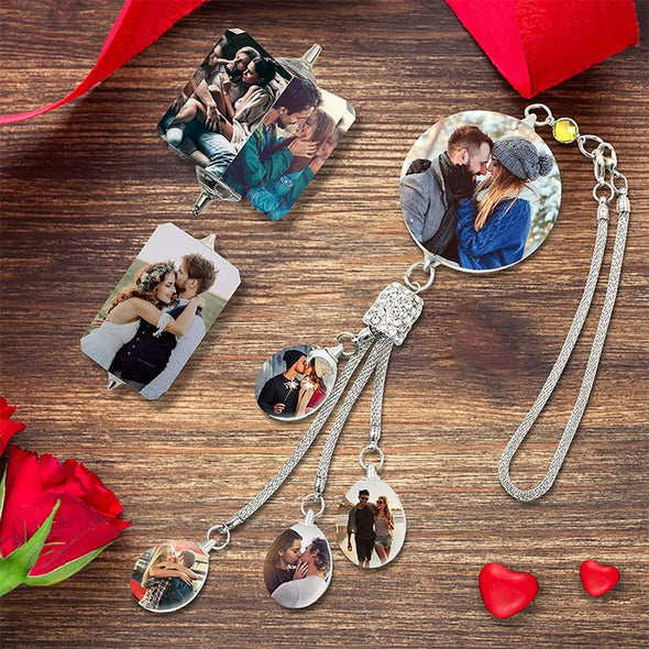 Personalized Photo Car Hanging Accessories, Custom Car Rearview Mirror Hanging Accessories Crystal-Round