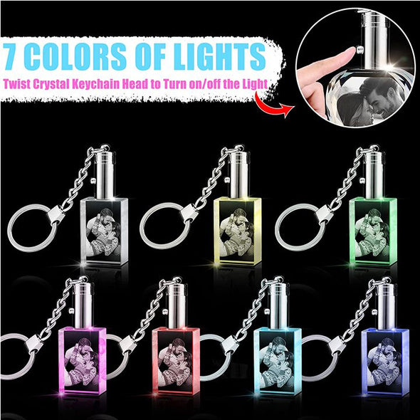 Personalized Rectangle Crystal Keychain with Picture Lighted,Customize Photo Keychain Engraved for Father's Day,Mothers Day